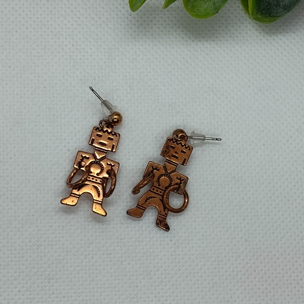 Hoop Dancer Kachina Genuine Copper Vintage Southwest Stud Dangle Earrings~